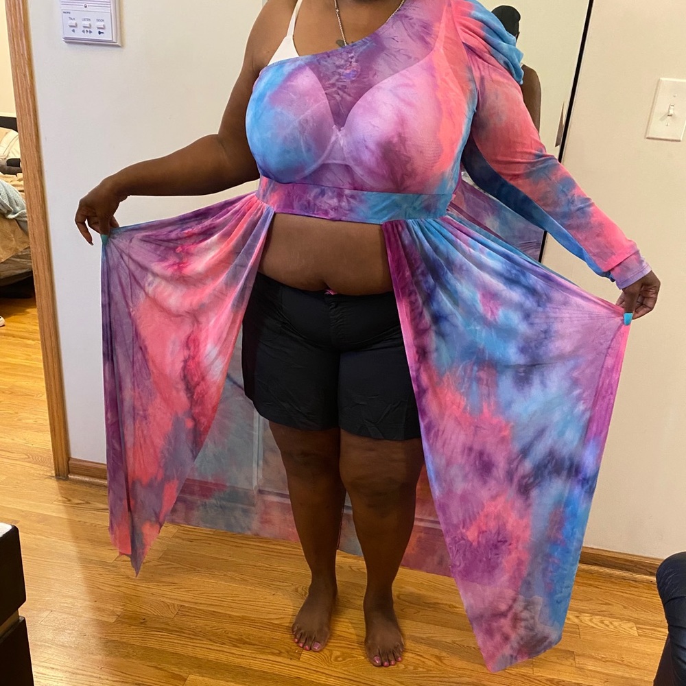 One sleeve plus size mid waist with long tail